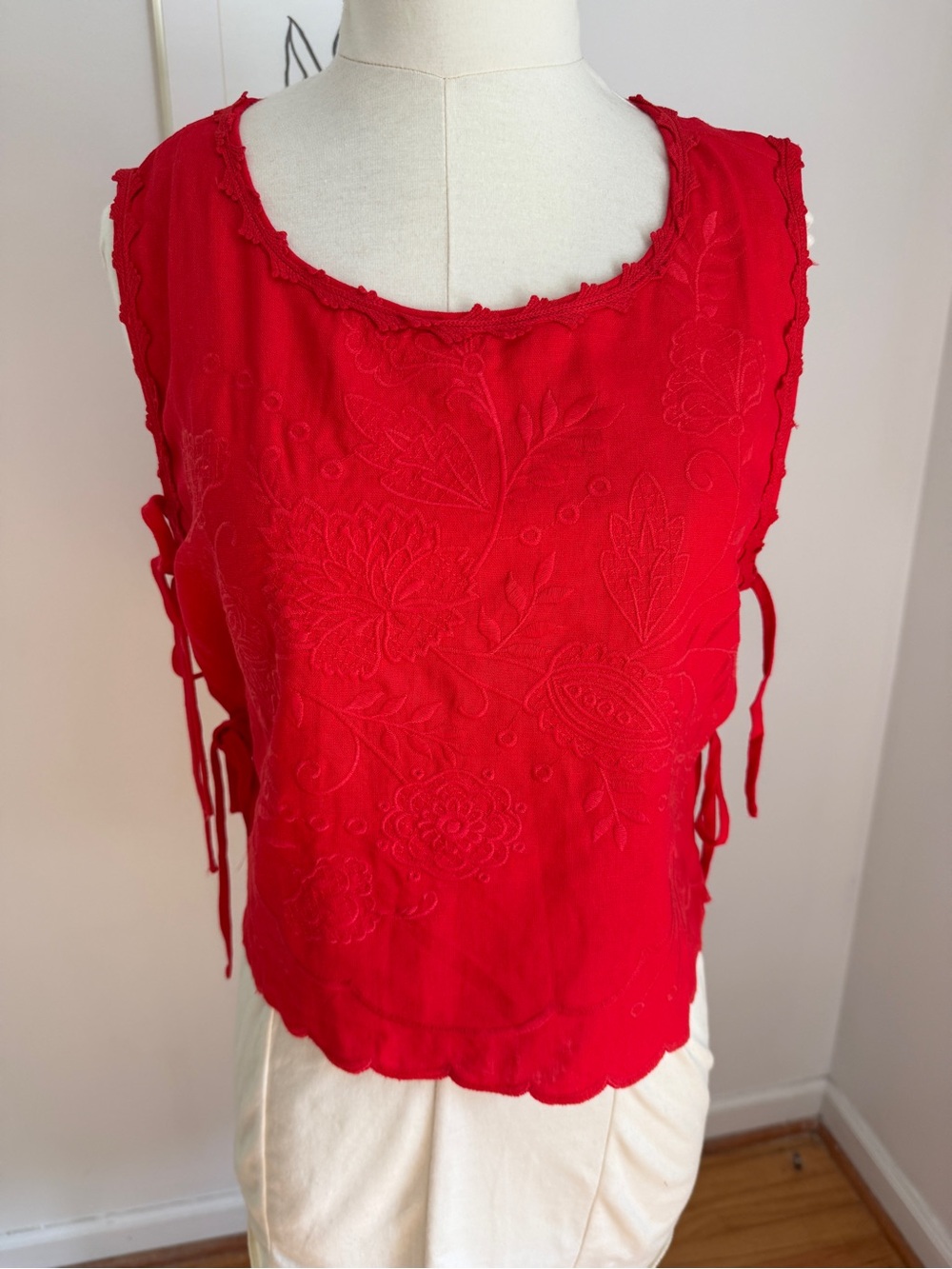 Caroline Constas Red Embroidered Sleeveless Tank - Picture 3 of 8